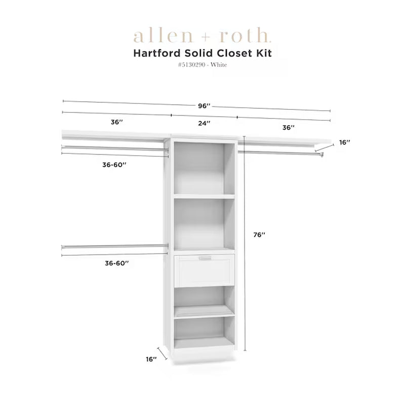 Hartford 5-Ft to 8-Ft W X 6.33-Ft H White Solid Shelving Wood Closet System