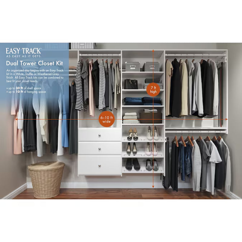 6-Ft to 10-Ft W X 6-Ft H White Solid Shelving Wood Closet System