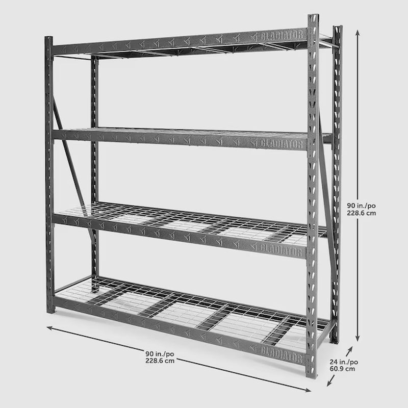 Heavy Duty Steel Heavy Duty 4-Tier Utility Shelving Unit (90-In W X 24-In D X 90-In H), Gray, (2000-Lb Capacity per Shelf)