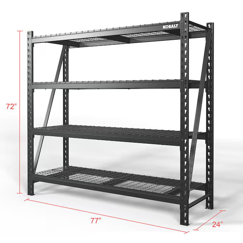 Bolted Steel Heavy Duty 4-Tier Utility Shelving Unit (77-In W X 24-In D X 72-In H), Black, (1500-Lb Capacity per Shelf)