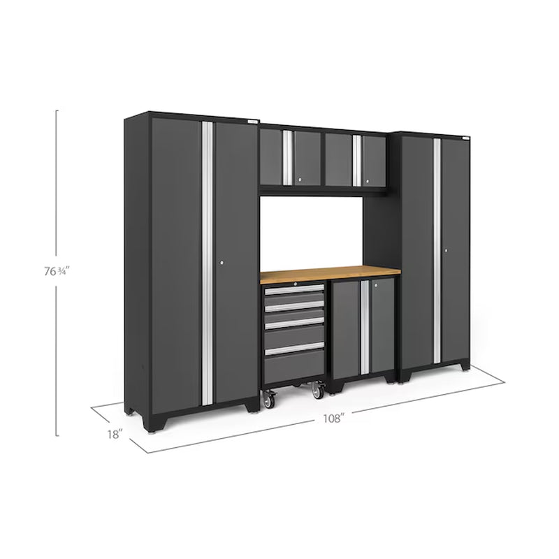 108-In W X 76.75-In H 6-Cabinets Steel Charcoal Gray Garage Storage System