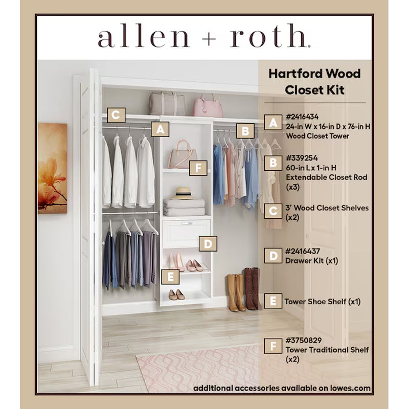Hartford 5-Ft to 8-Ft W X 6.33-Ft H White Solid Shelving Wood Closet System