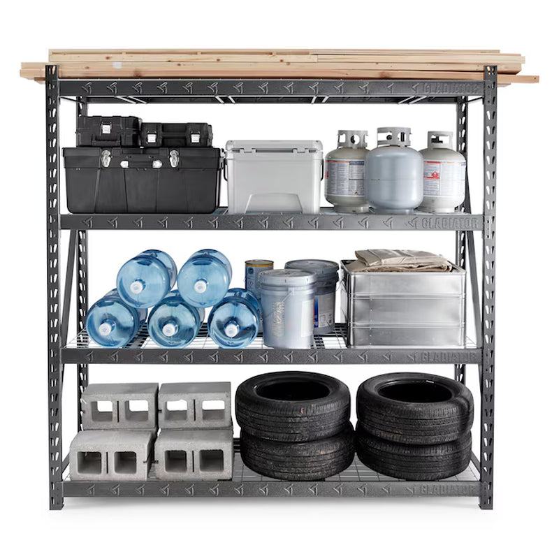 Heavy Duty Steel Heavy Duty 4-Tier Utility Shelving Unit (90-In W X 24-In D X 90-In H), Gray, (2000-Lb Capacity per Shelf)
