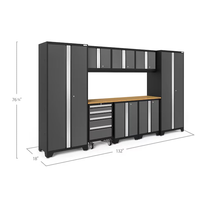 132-In W X 76.75-In H 8-Cabinets Steel Charcoal Gray Garage Storage System