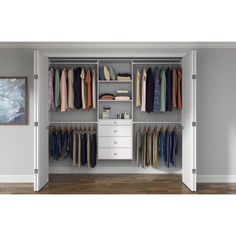 4-Ft to 8-Ft W X 6-Ft H White Solid Shelving Wood Closet System