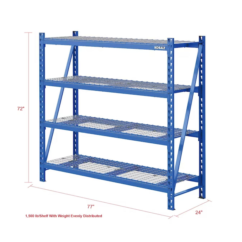 Bolted Steel Heavy Duty 4-Tier Utility Shelving Unit (77-In W X 24-In D X 72-In H), Black, (1500-Lb Capacity per Shelf)