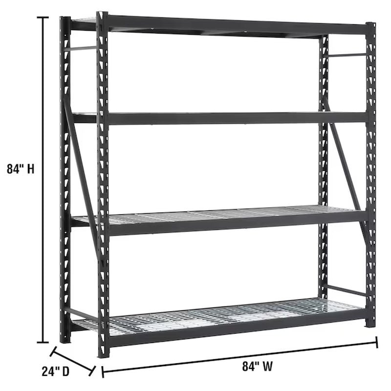 Muscle Rack Steel Heavy Duty 4-Tier Utility (84-In W X 24-In D X 84-In H) Gray, (1500-Lb Capacity per Shelf)